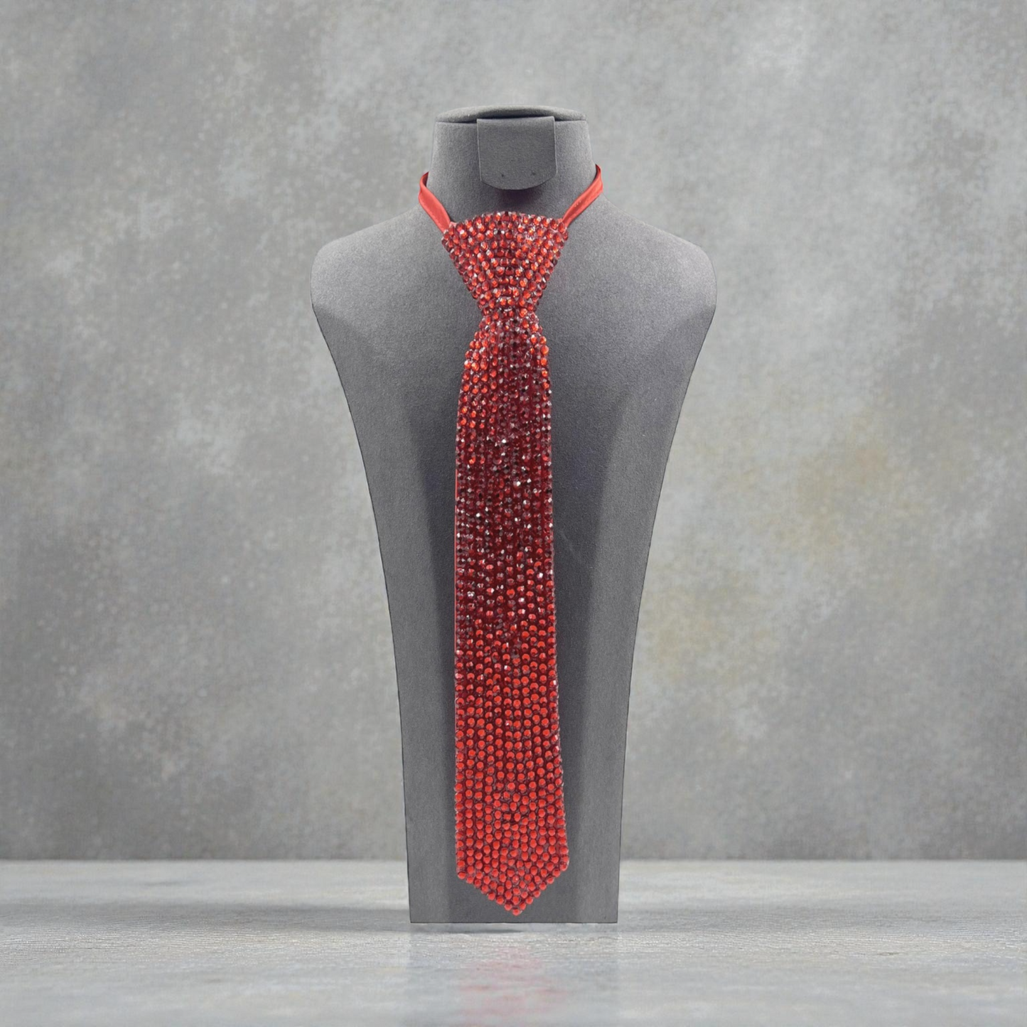 Glam Boss Rhinestone Tie Necklace (Red)