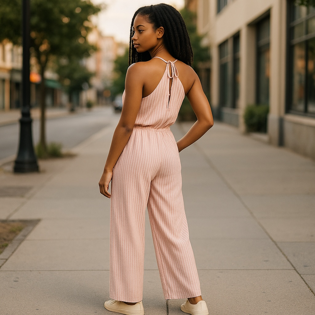 Summer Sway Jumpsuit-Pink/White Stripes