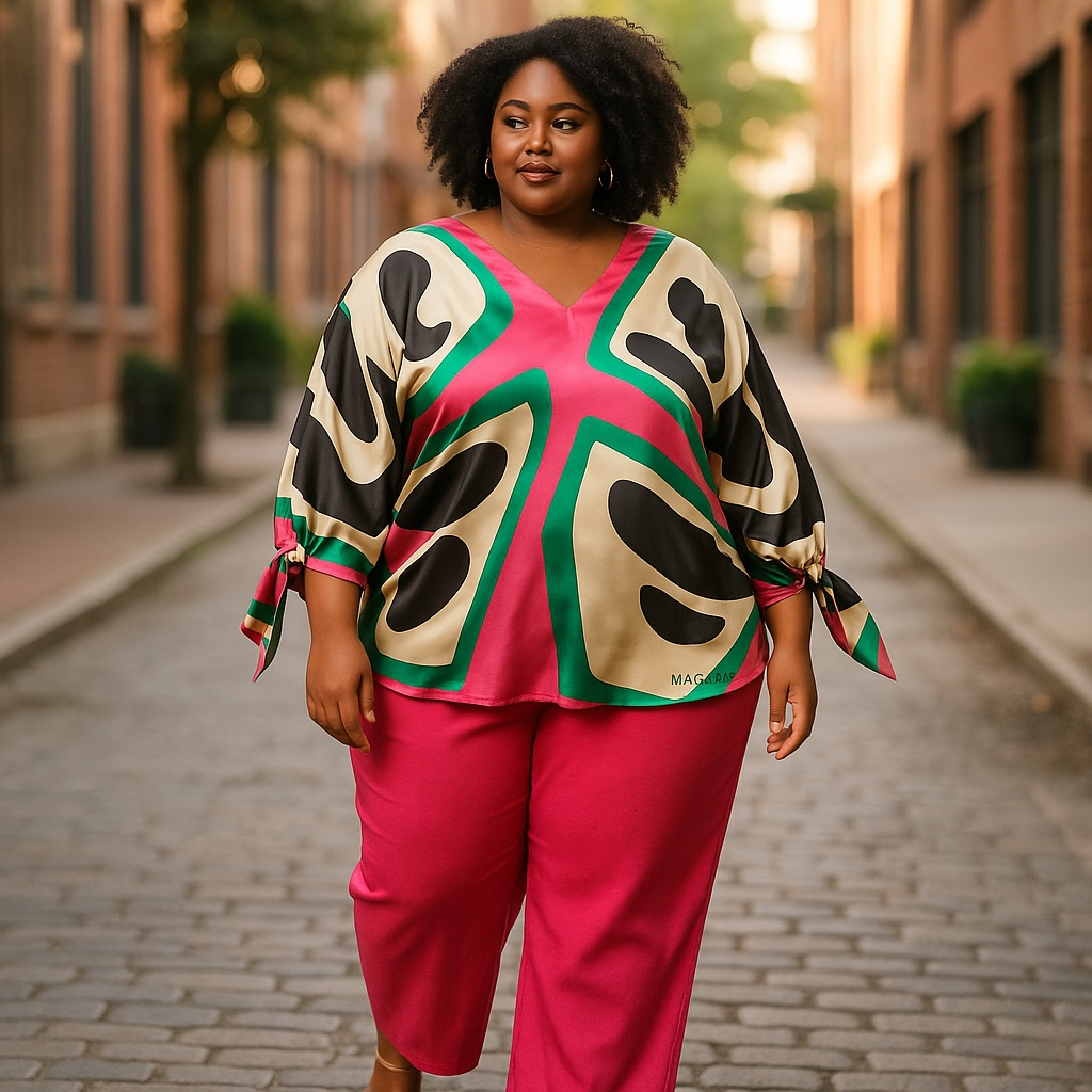 GeoGlam Satin Top-Magenta Mix
