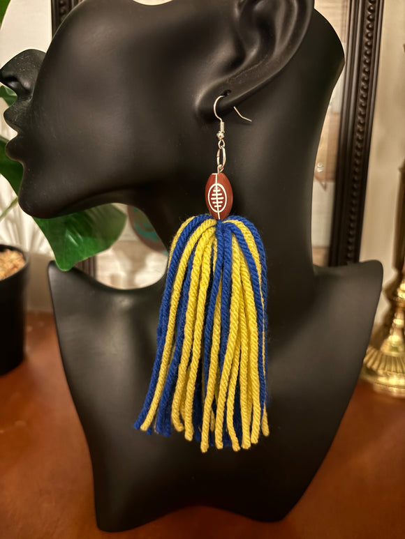 Football Yarn Earrings-Royal blue & Gold