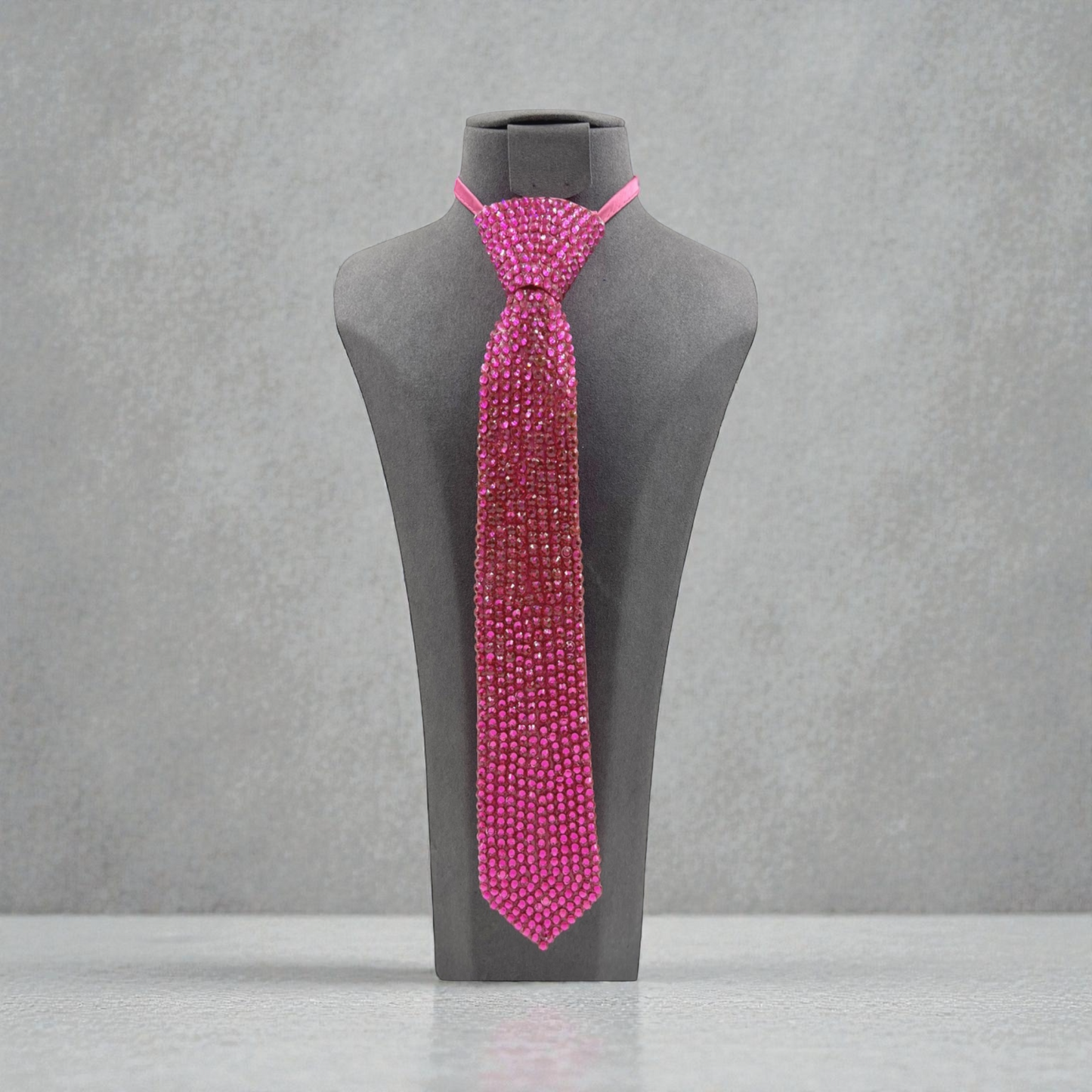 Glam Boss Rhinestone Tie Necklace (Fuschia)