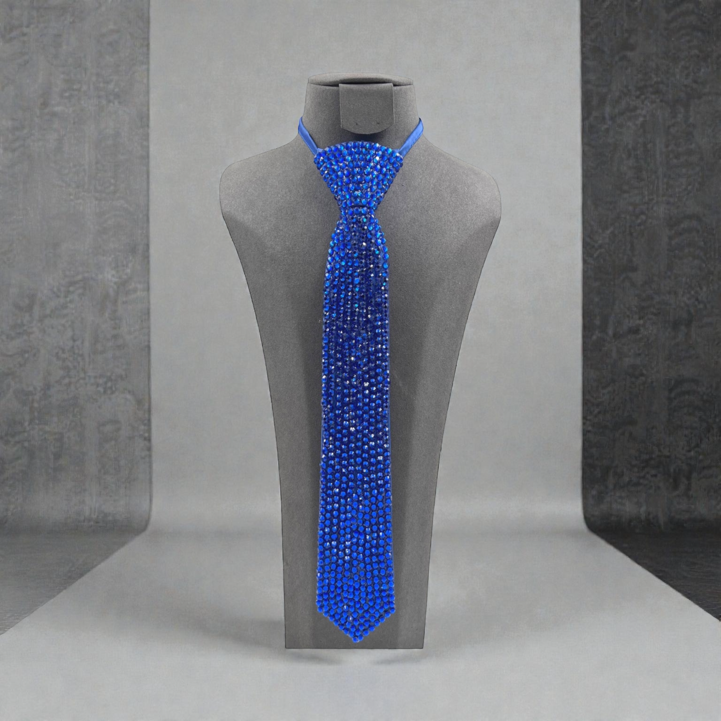 Glam Boss Rhinestone Tie Necklace (Royal Blue)