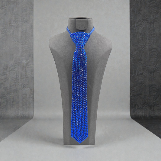 Glam Boss Rhinestone Tie Necklace (Royal Blue)