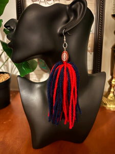 Football Yarn Earrings-Red & Navy