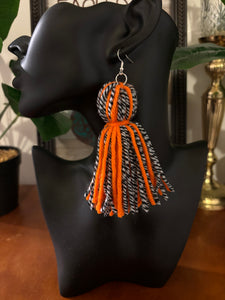 Tassel Me Earrings-Orange/Black White Checkered