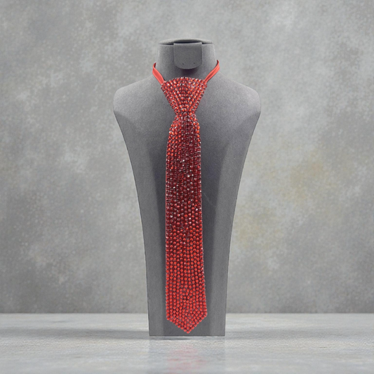 Glam Boss Rhinestone Tie Necklace (Red)