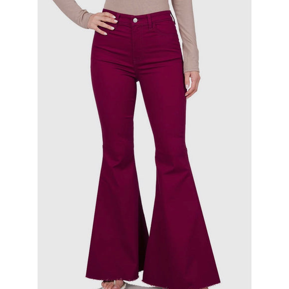 Flare High Rise Pants-Cabernet