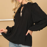 Black Ruffle Puff Top