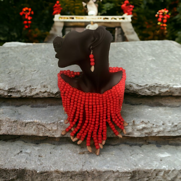 Red Wooden Shell Necklace Set