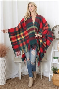 Green Plaid Fringe Kimono