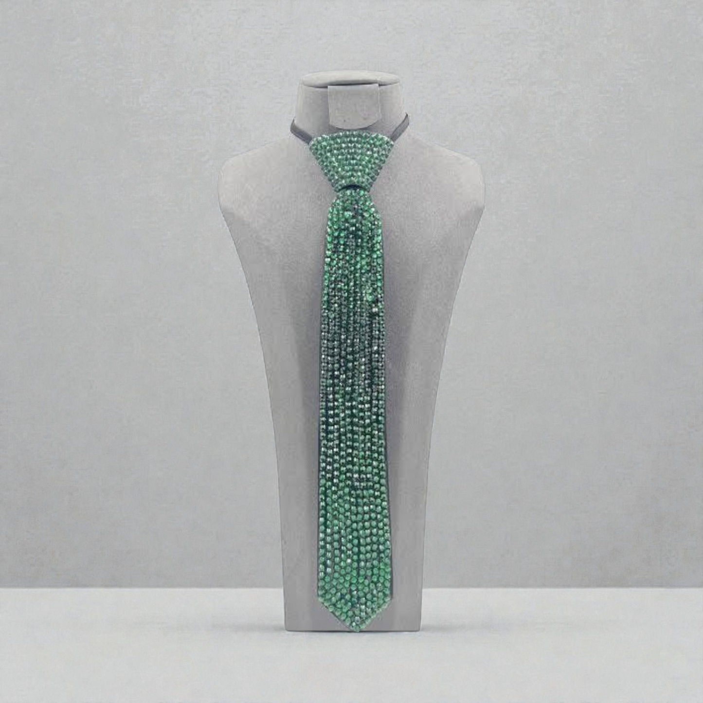 Glam Boss Rhinestone Tie Necklace (Black/Green)