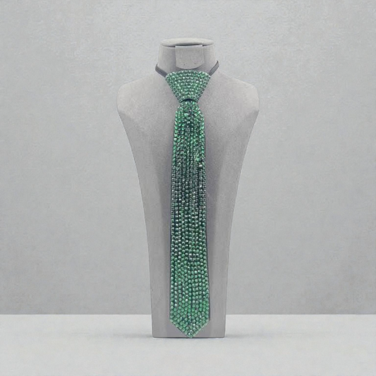 Glam Boss Rhinestone Tie Necklace (Black/Green)