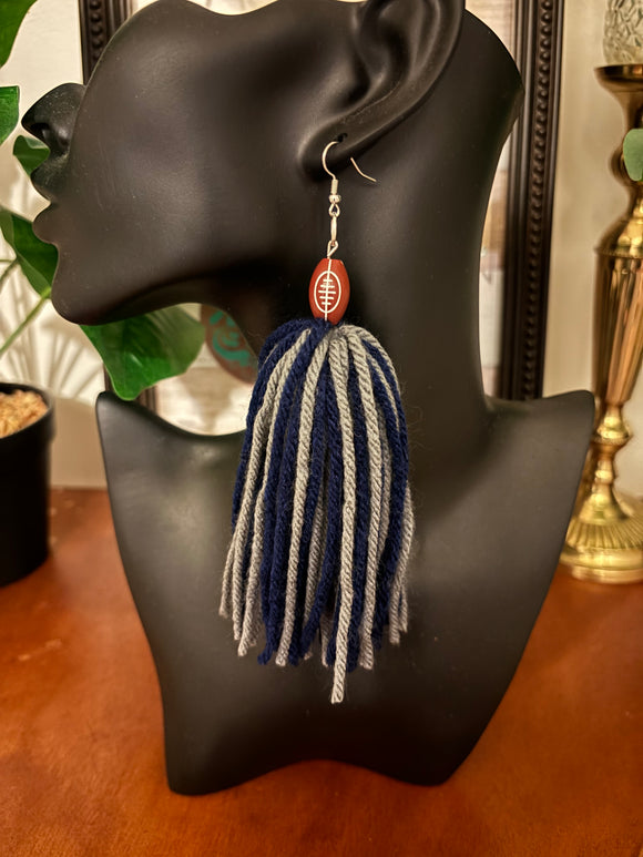 Football Yarn Earrings-Navy & Gray