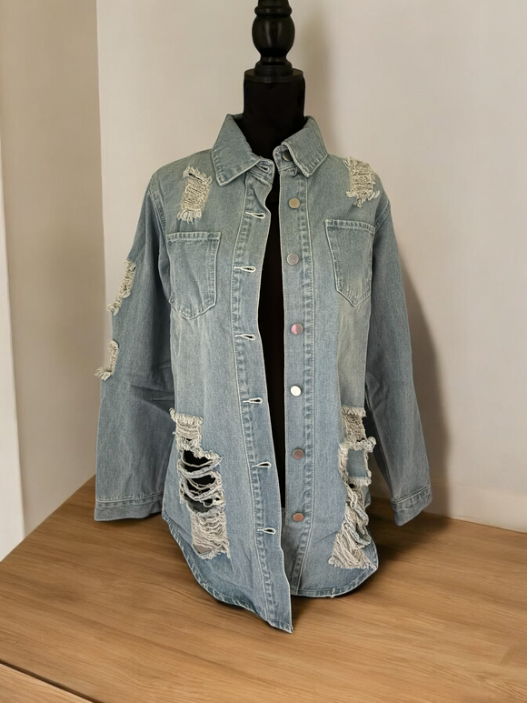 Distressed Denim Shirt Jacket