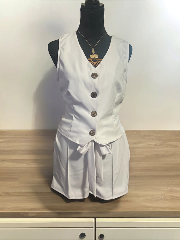 White Vest Short Set