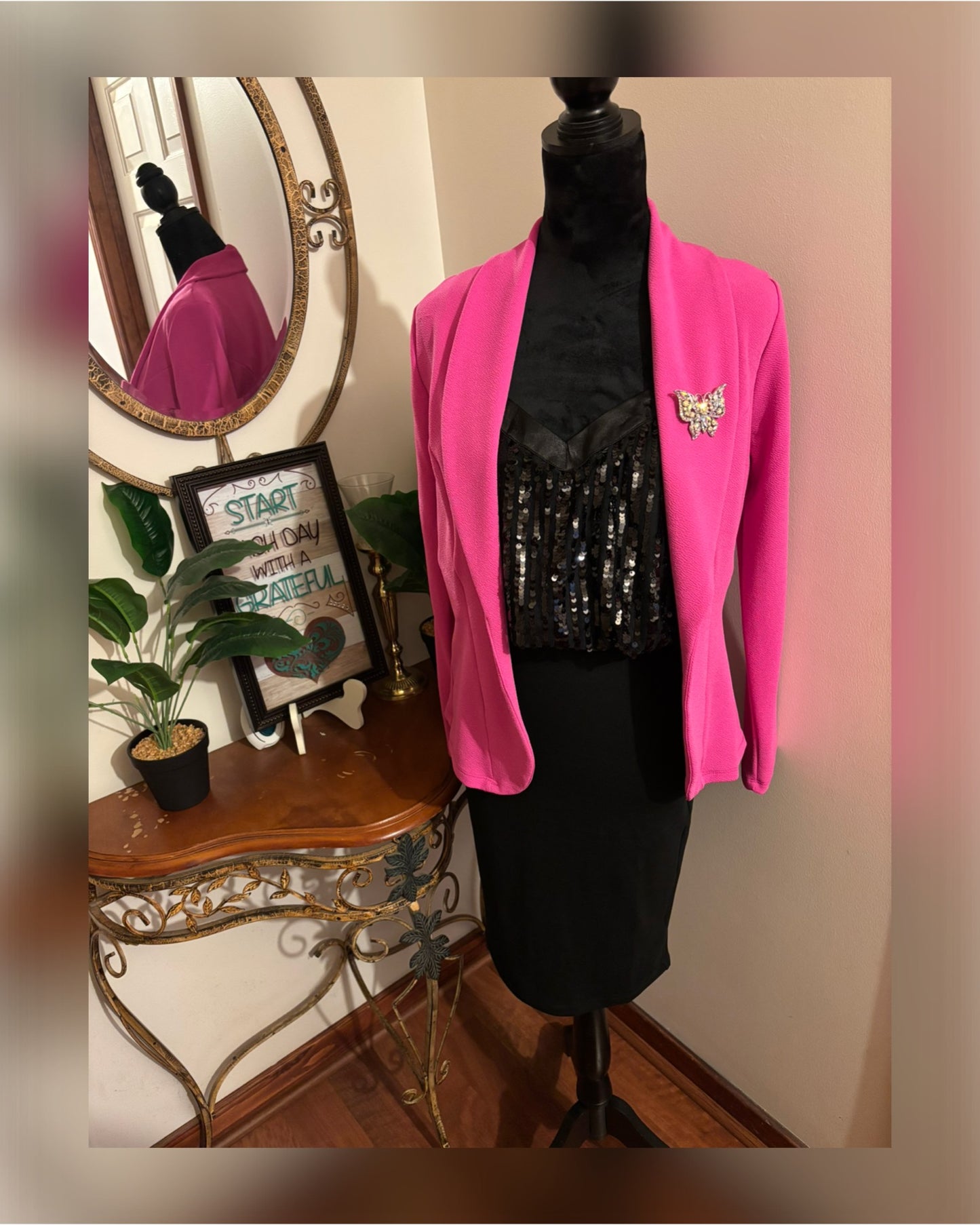 Magenta Casual Open Front Blazer