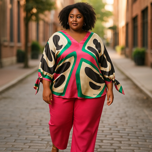 GeoGlam Satin Top-Magenta Mix