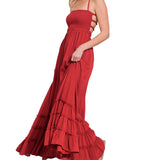 Halter Ruffle Maxi-Copper Red