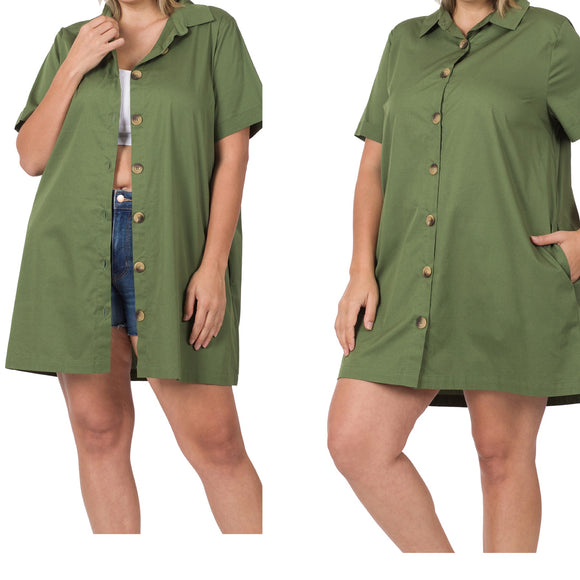 2 Way Shirt Dress-Olive